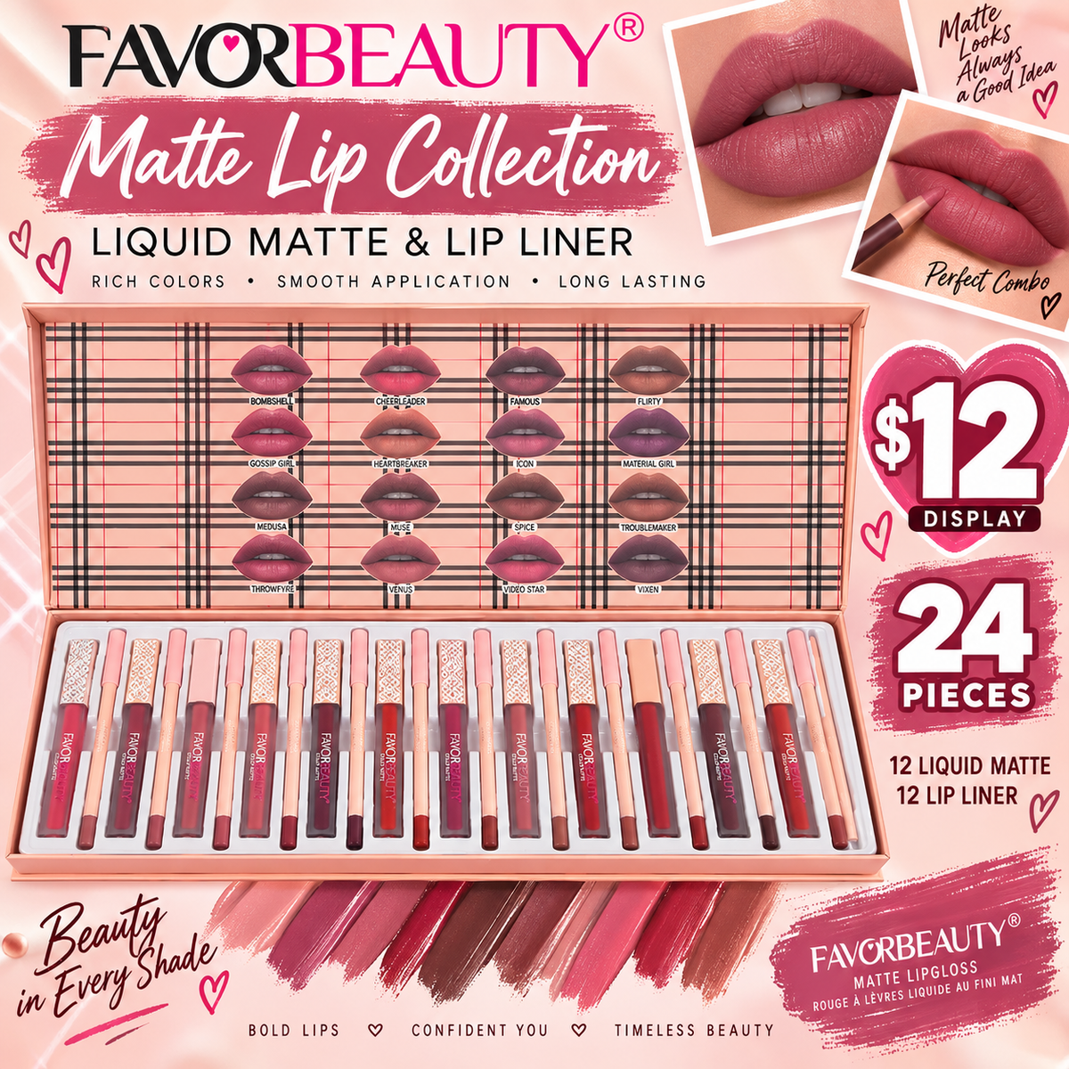 1PCS FAVOR BEAUTY B&B LIPSTICK & LIPLINER DUO SET LG3635
