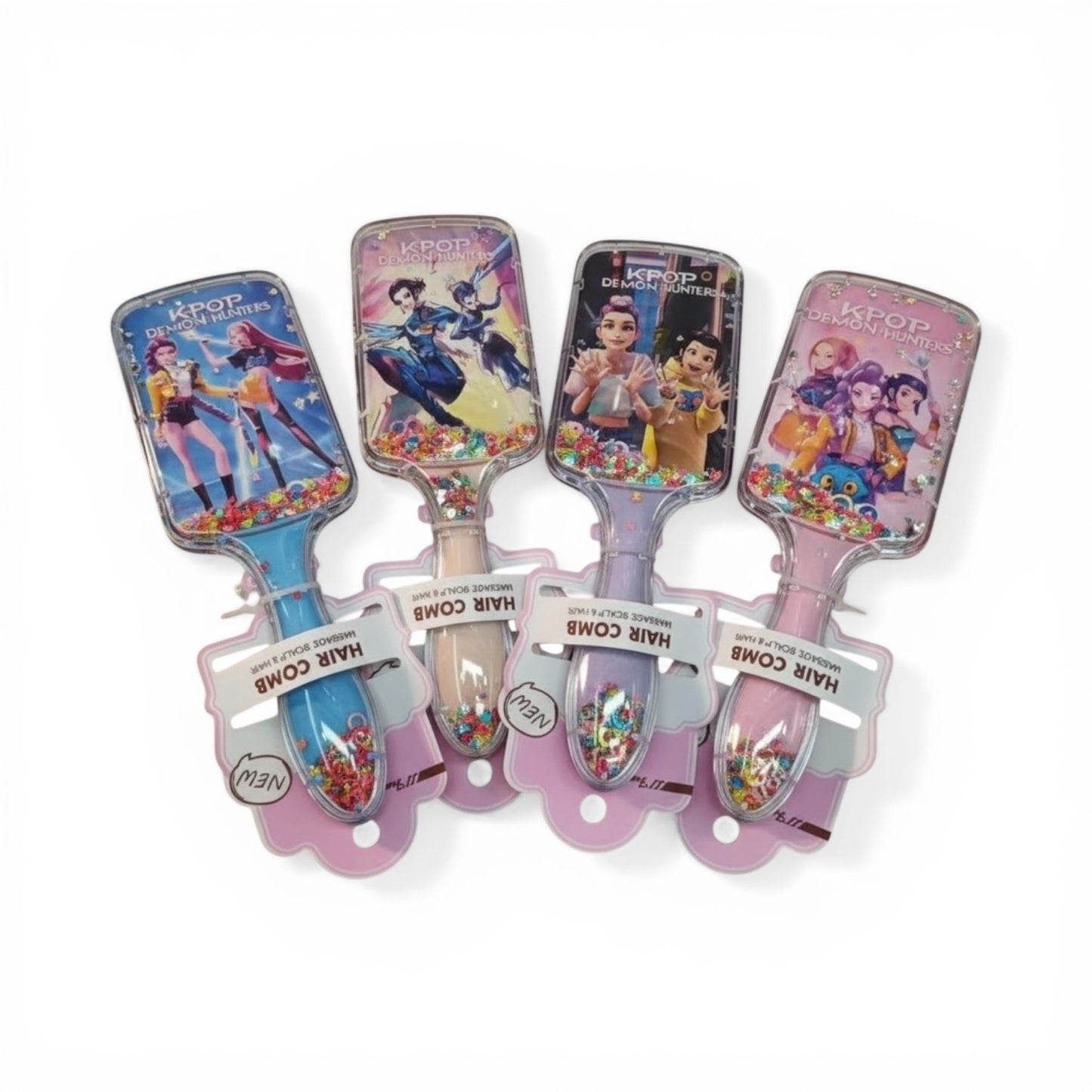 12PCS PACK K POP HAIR BRUSHES WITH CONFETTI