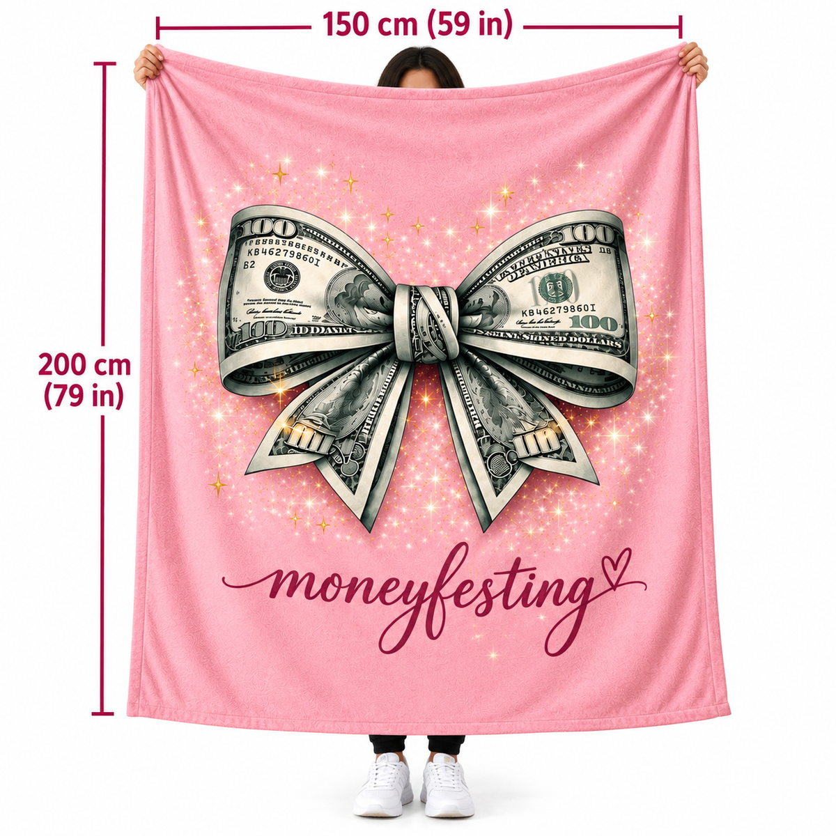 Manta rosa estilo "coquette" para atraer dinero