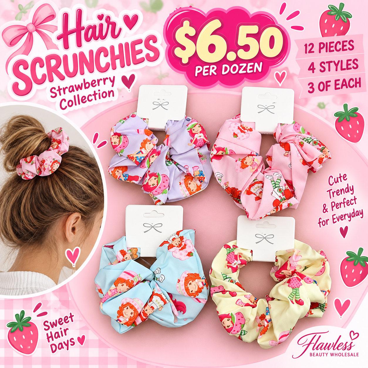 12PCS PACK STRAWBERRY GIRL HAIR TIES HSC6