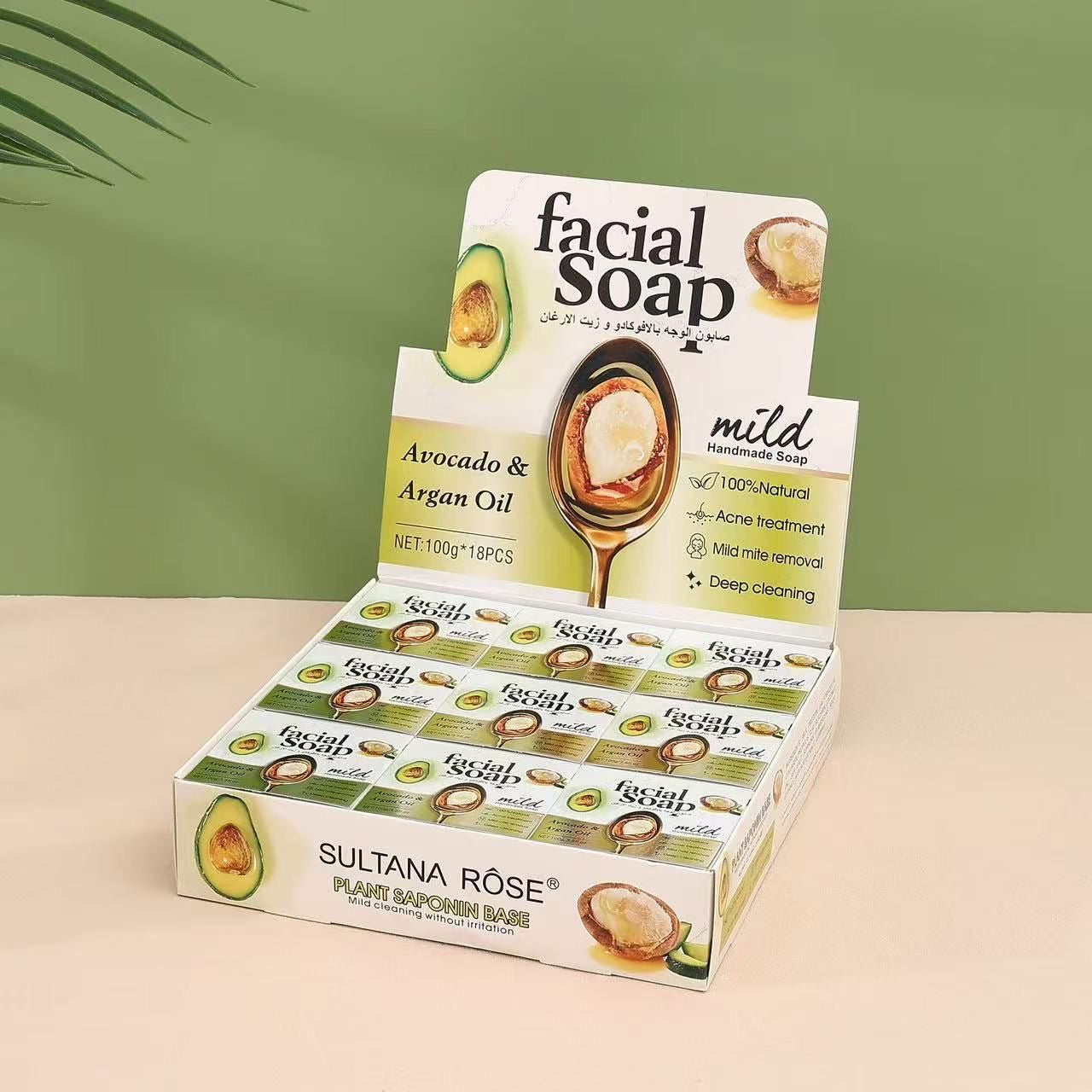 18PCS DISPLAY SULTANA ROSE AVOCADO & ARGAN OIL FACIAL SOAP SA-240