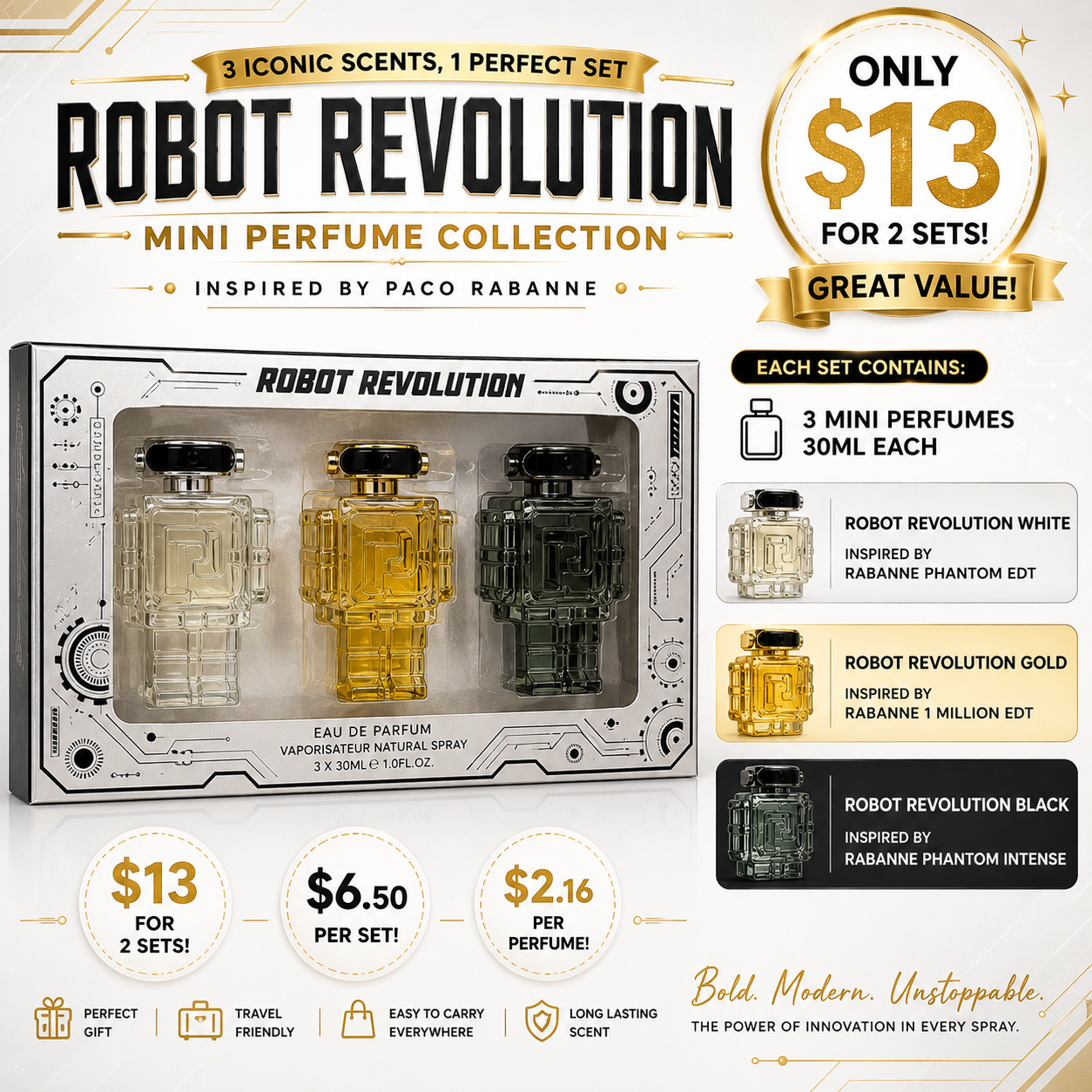 2PCS MEN ROBOT REVOLUTION FRAGRANCE 3PCS SET 6569