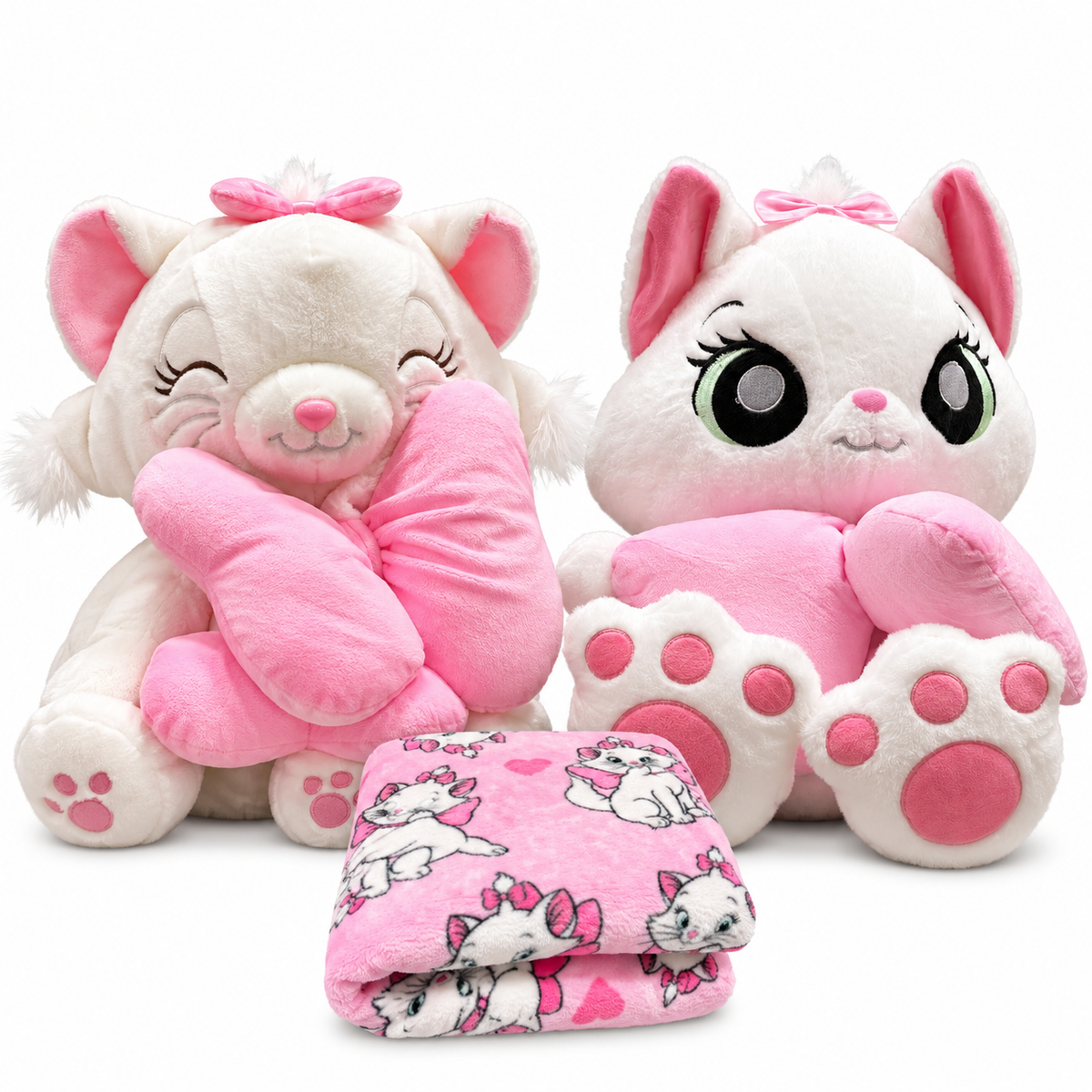 Peluche de gato mágico blanco y rosa + manta