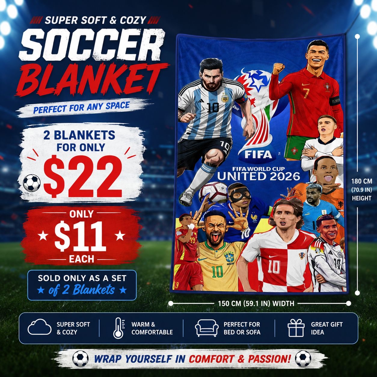 2PCS UNITED FIFA TEAM 2026 BLANKET