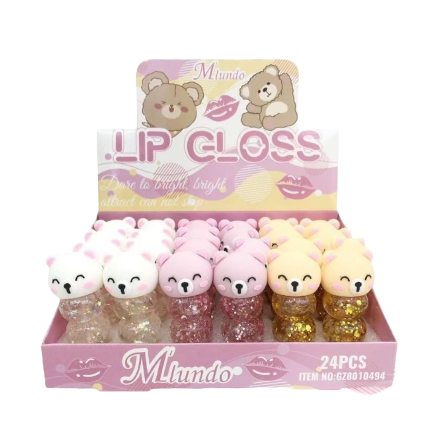 M’IUNDO SNUGGLE BEAR LIP GLOSS 24 PCS DISPLAY #BROWNCABINET