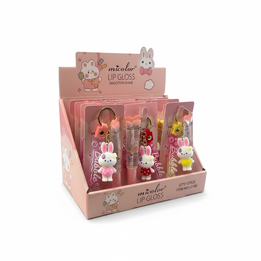 12PCS DISPLAY CUTE BUNNY MICOLOR LIP GLOSS L5166