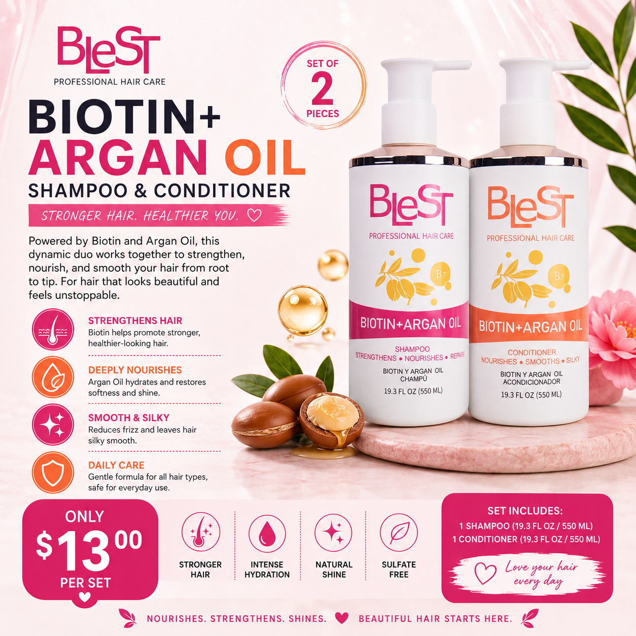 2PCS SET BLEST SHAMPOO & CONDITIONER SET HS-07/HC-08