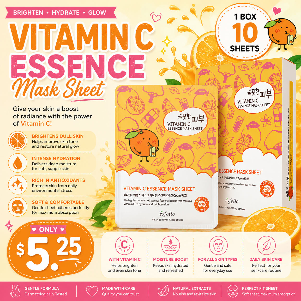 10PCS BOX ESFOLIO VITAMIN C ESSENCE MASK SHEET 3631
