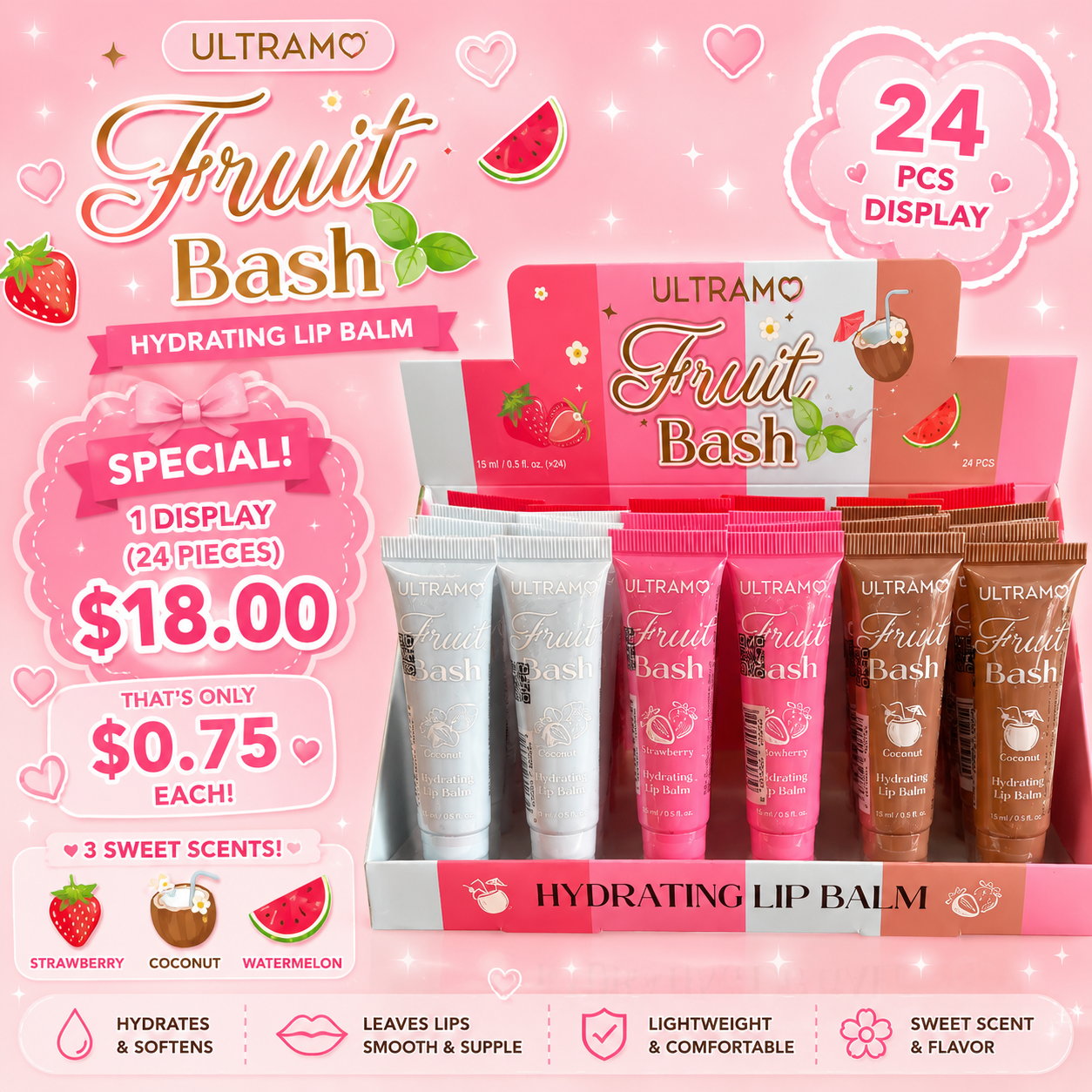 24PCS ULTRAMO FRUIT BASH LIP GLOSS WP049