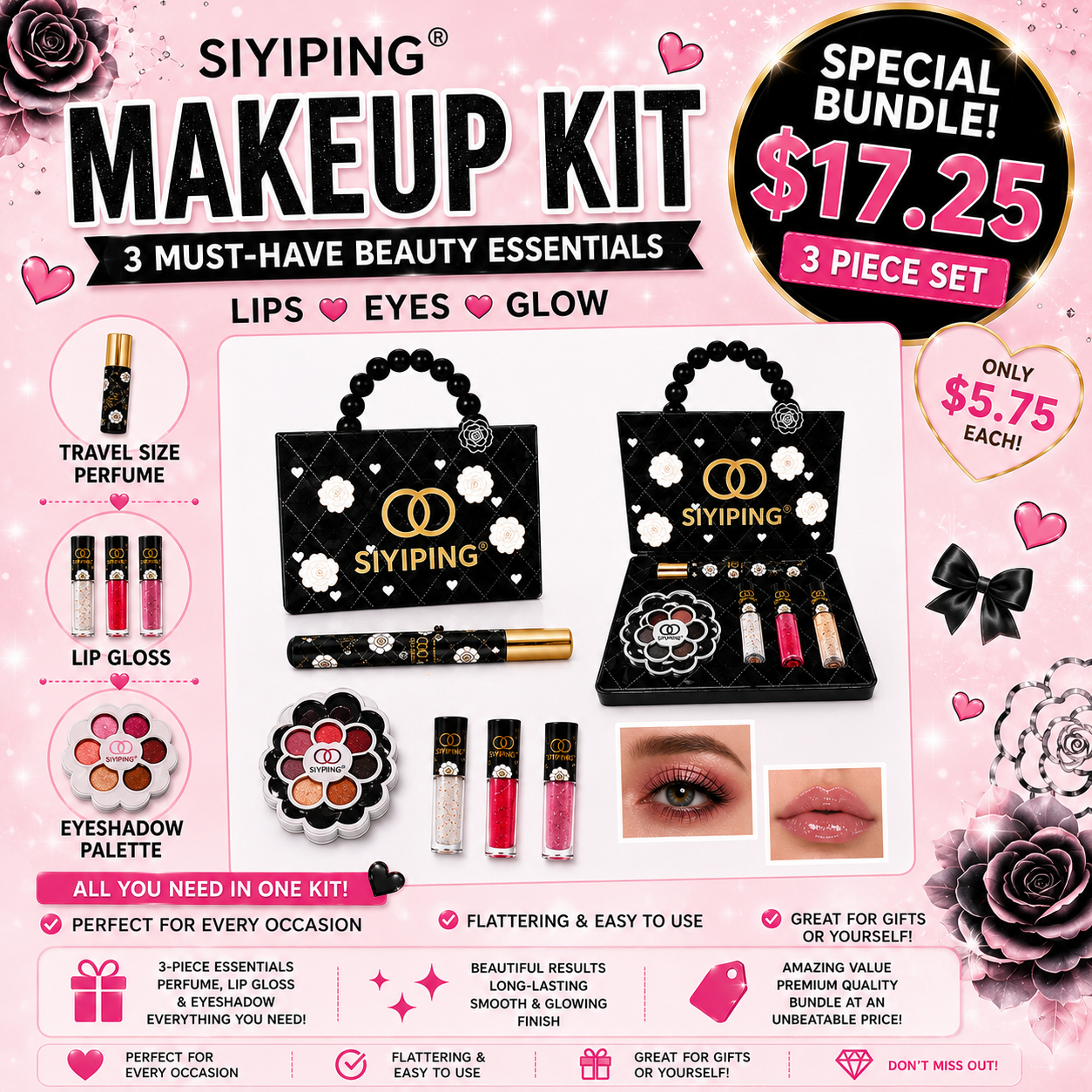 3PCS SIYIPING DARK C&C PURSE 6PCS MAKE UP DUO SET SYP-ST20