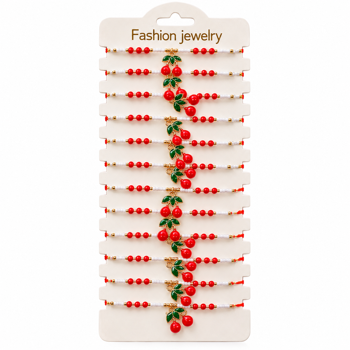 Pack Dangle Cherry Charm String Bracelet