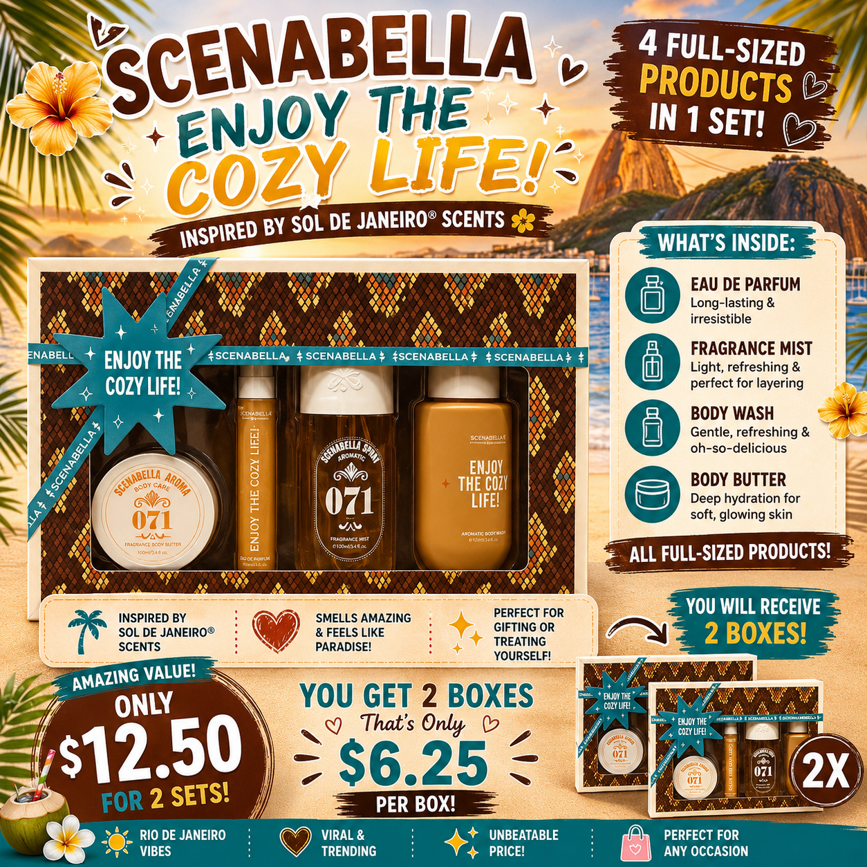 2 SETS SCENABELLA ENJOY THE COZY LIFE BODY CARE SC1080