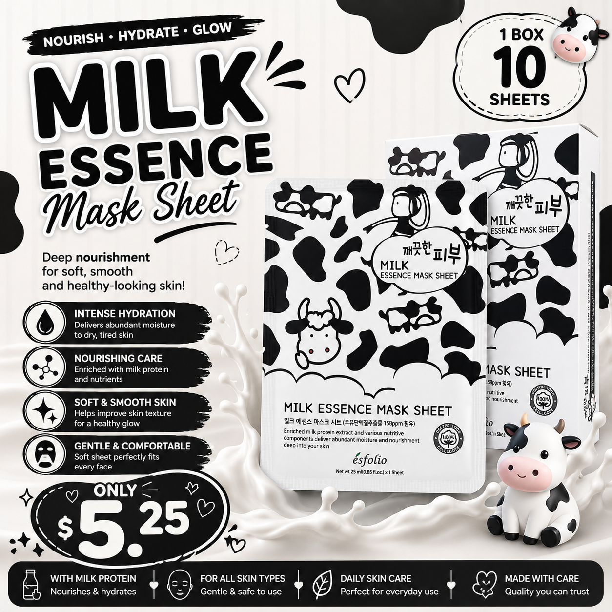 10PCS BOX ESFOLIO MILK ESSENCE MASK SHEET 3267