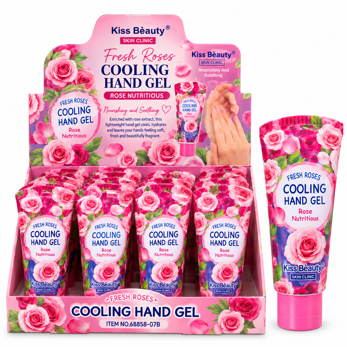 Gel hidratante de manos Kiss Beauty con aroma a rosa