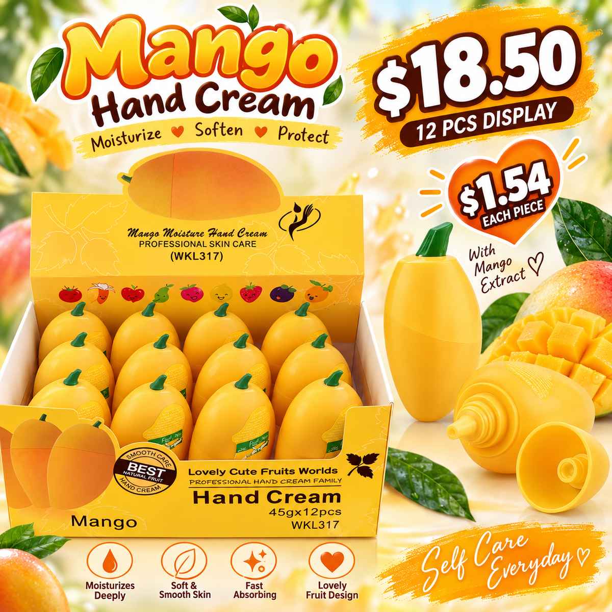 12PCS DISPLAY MANGO FRUIT FIGURE HAND CREAM WKL317