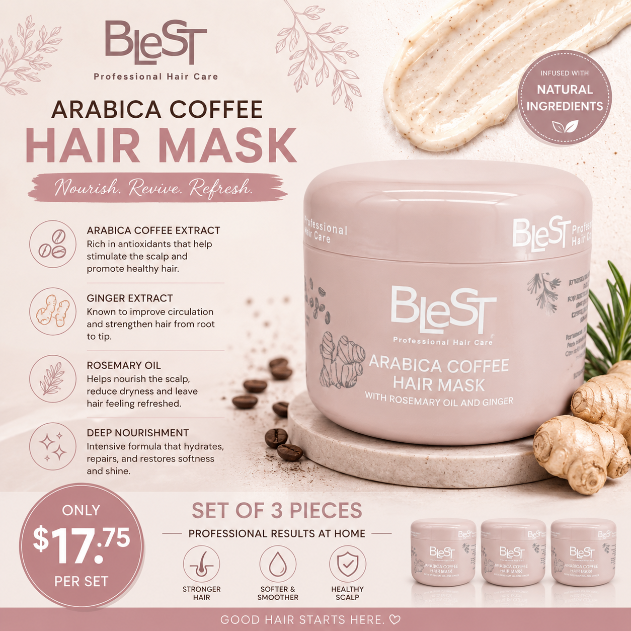 3PCS BLEST ARABICA COFFEE HAIR MASK BH720