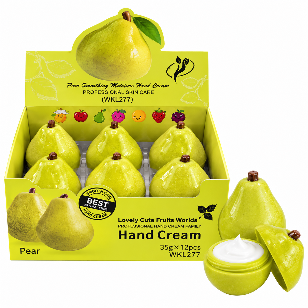 Crema de manos con figura de fruta de pera