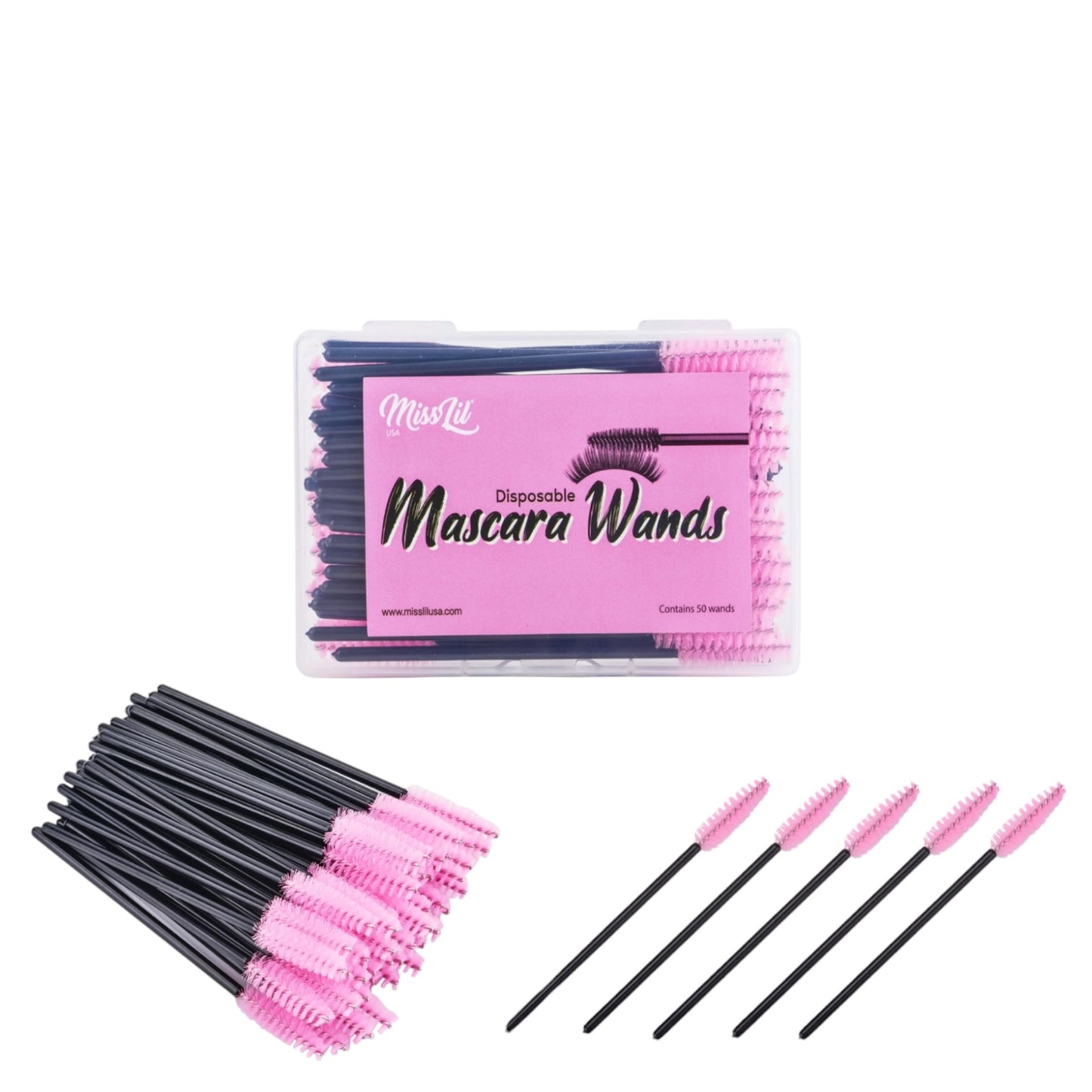 6PACKS MISS LIL USA MASCARA WANDS PINK & BLACK 50 PCS CASE MLS5400