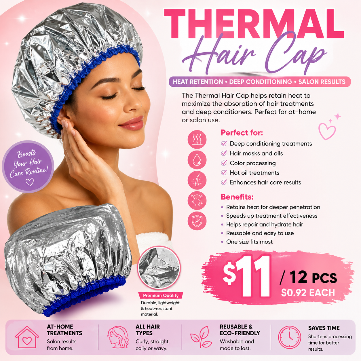 12PCS DISPLAY THERMAL FOIL HAIR CAP