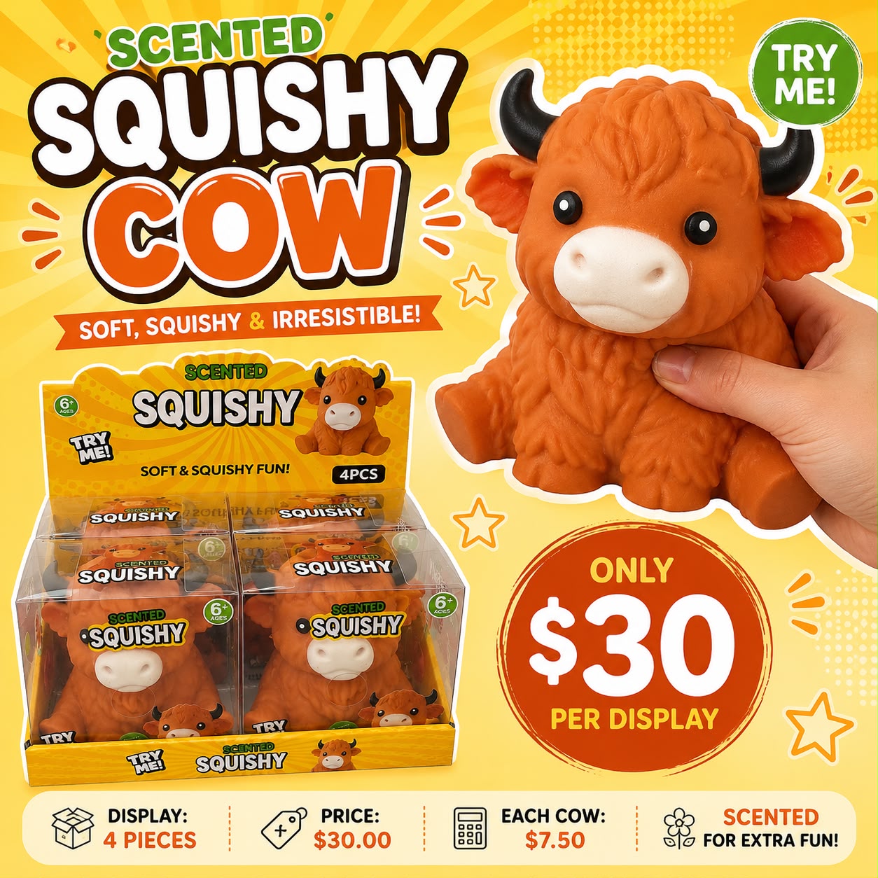 4PCS DISPLAY SCENTED COW SQUISHY