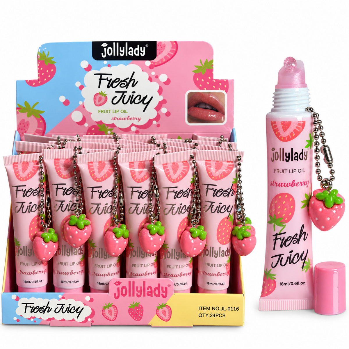 Jollylady Fresh Juicy Lip Oil With Strawberry Keychain