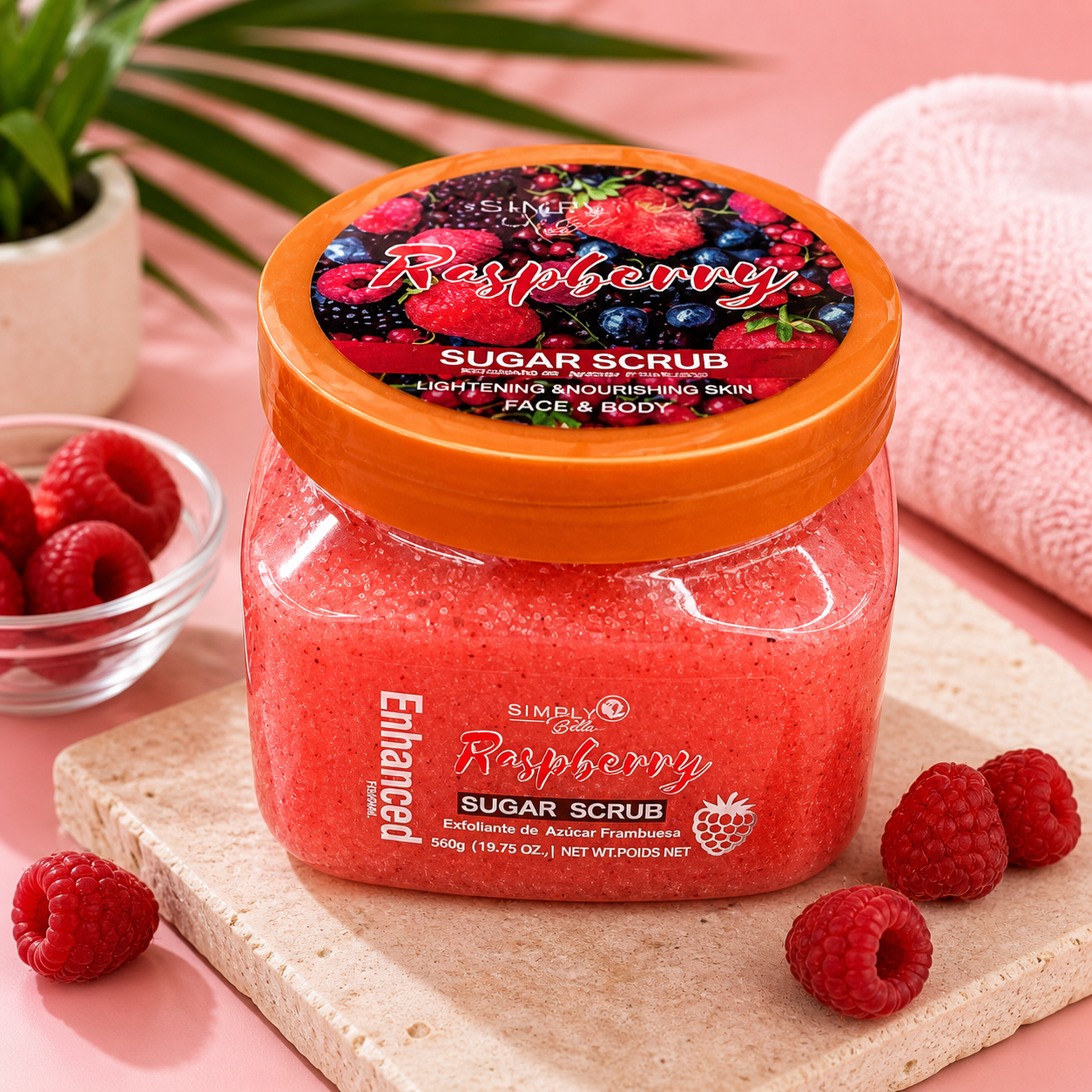 3PCS SIMPLY BELLA RASPBERRY SHEA SUGAR SCRUB SIB1038