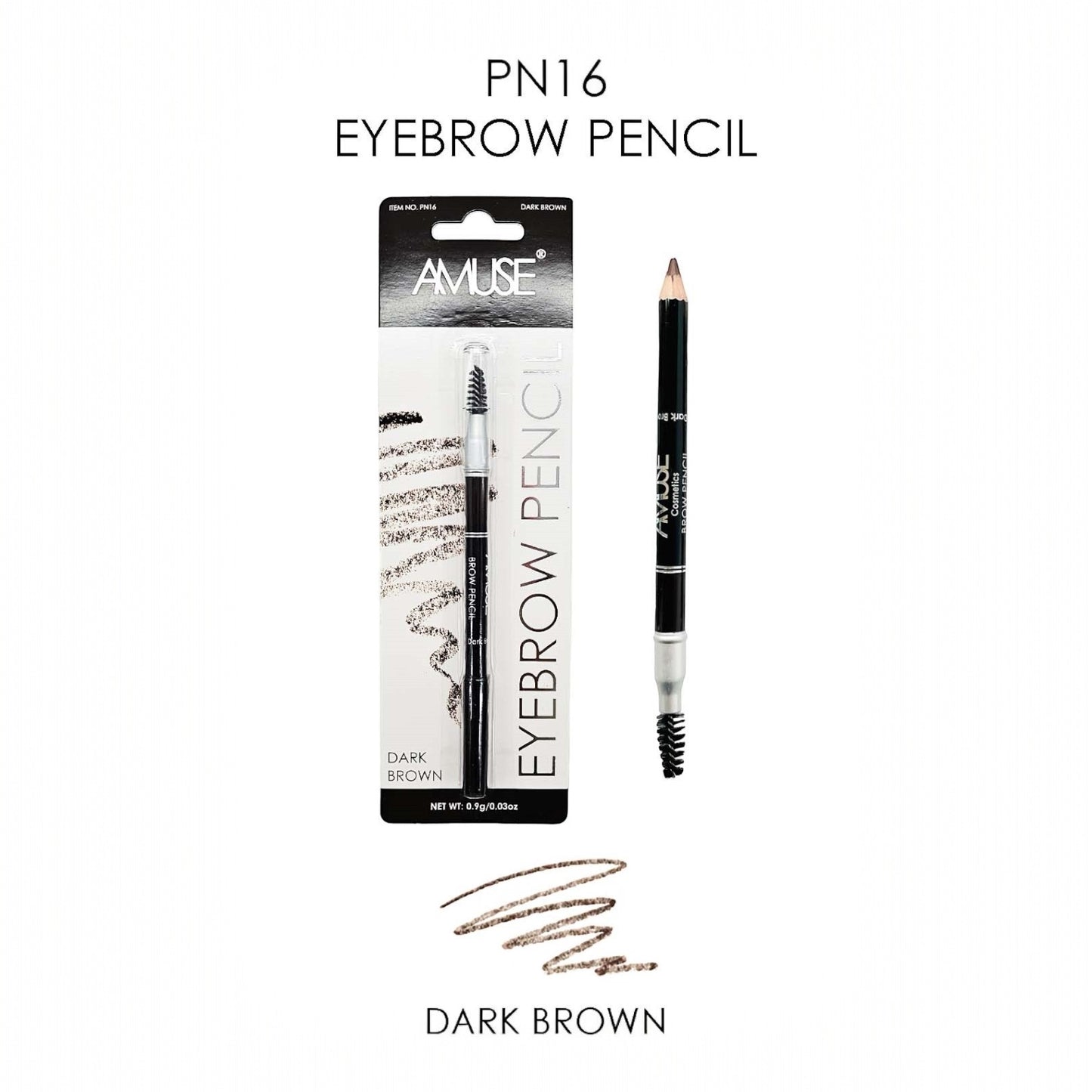 AMUSE DARK BROWN EYEBROW PENCIL 12 PCS DISPLAY PN16