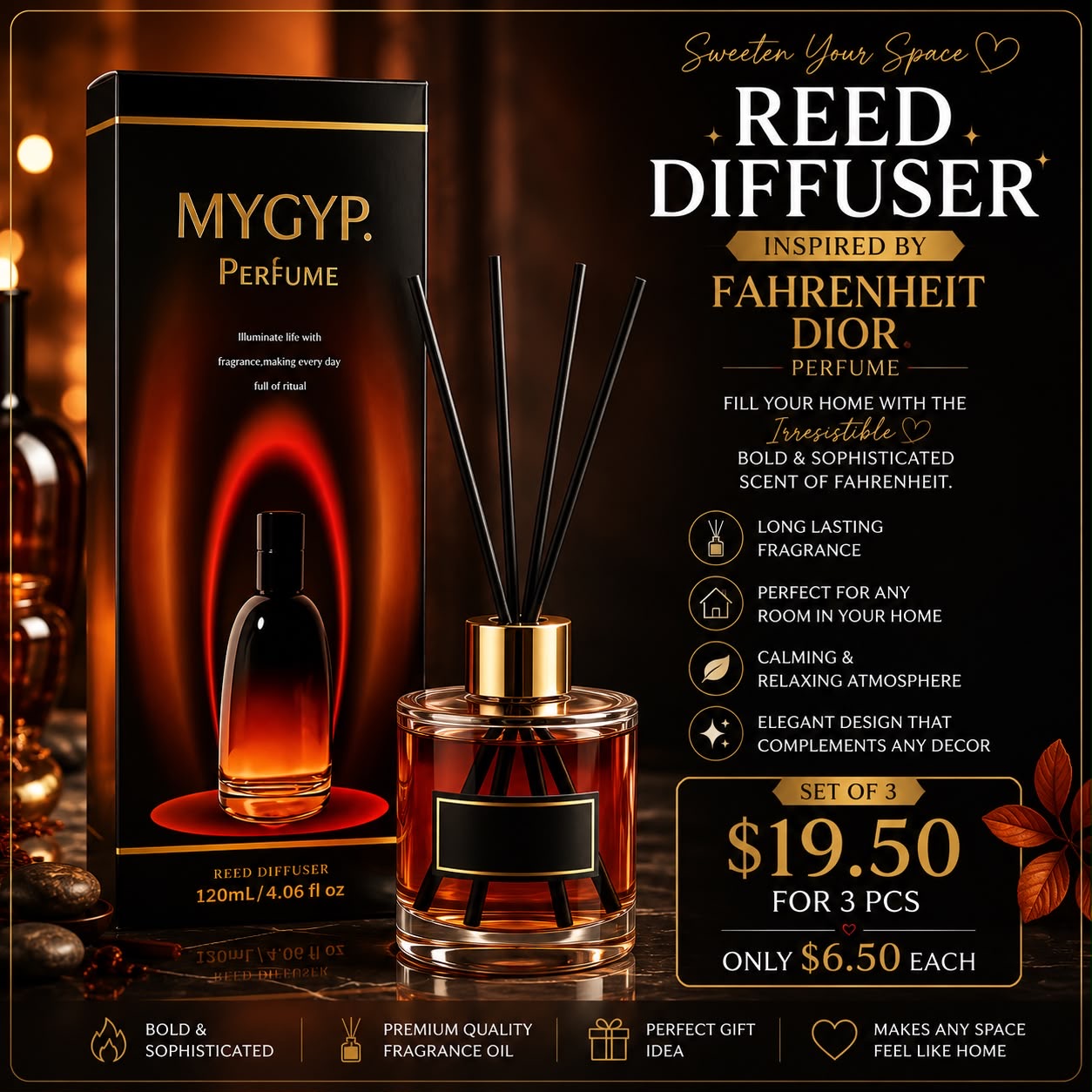 3PCS SET REED DIFFUSER INSPO BY FAHRENHEIT D I O R 006