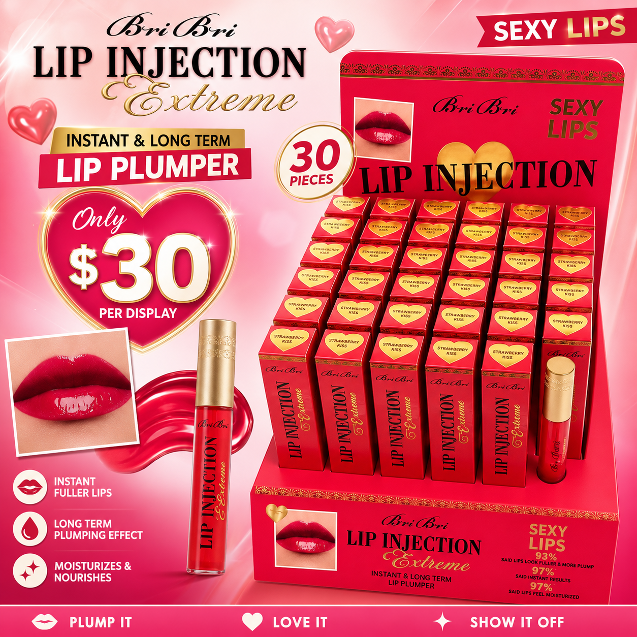 30PCS DISPLAY BRIBRI BEAUTY INSPO TOO FACED LIP PLUMPER SEXY LIPS 8003
