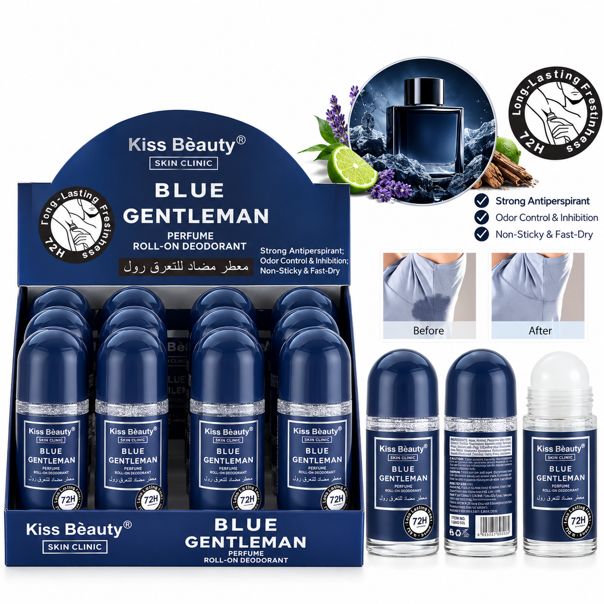 Desodorante roll-on para hombre Kiss Beauty Blue Gentleman