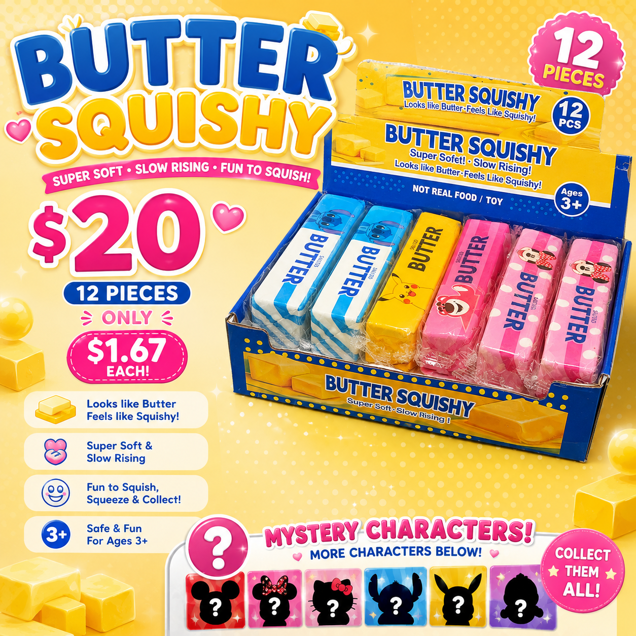 12PCS DISPLAY VARIETY CHARACTER BUTTER STICKS