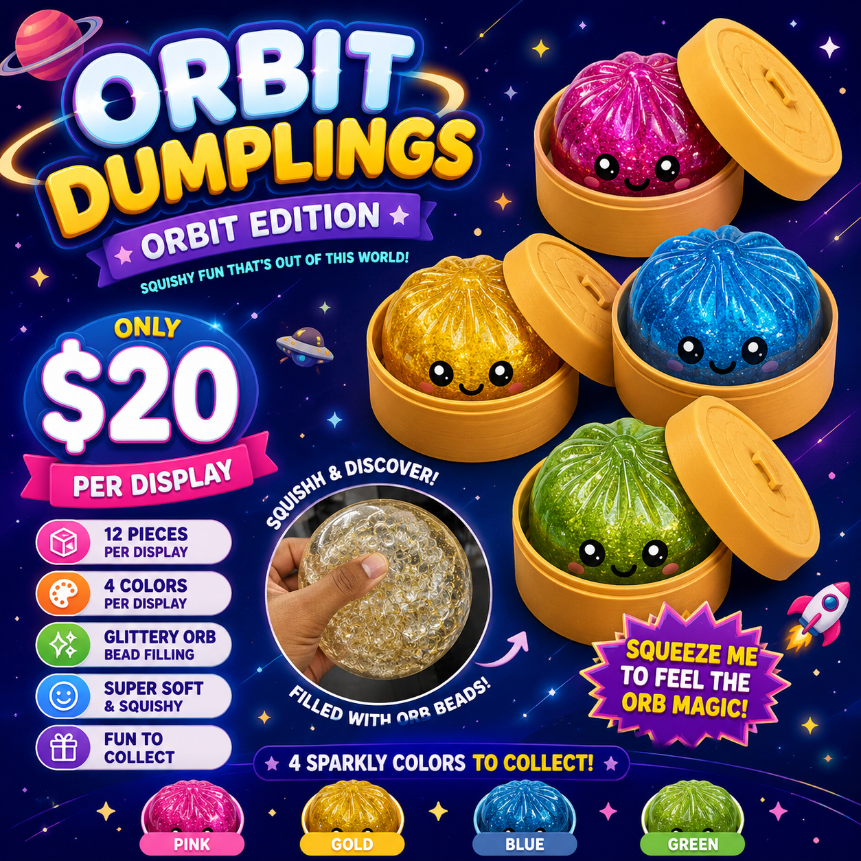12PCS DISPLAY MYSTERY ORBEEZ DUMPLING