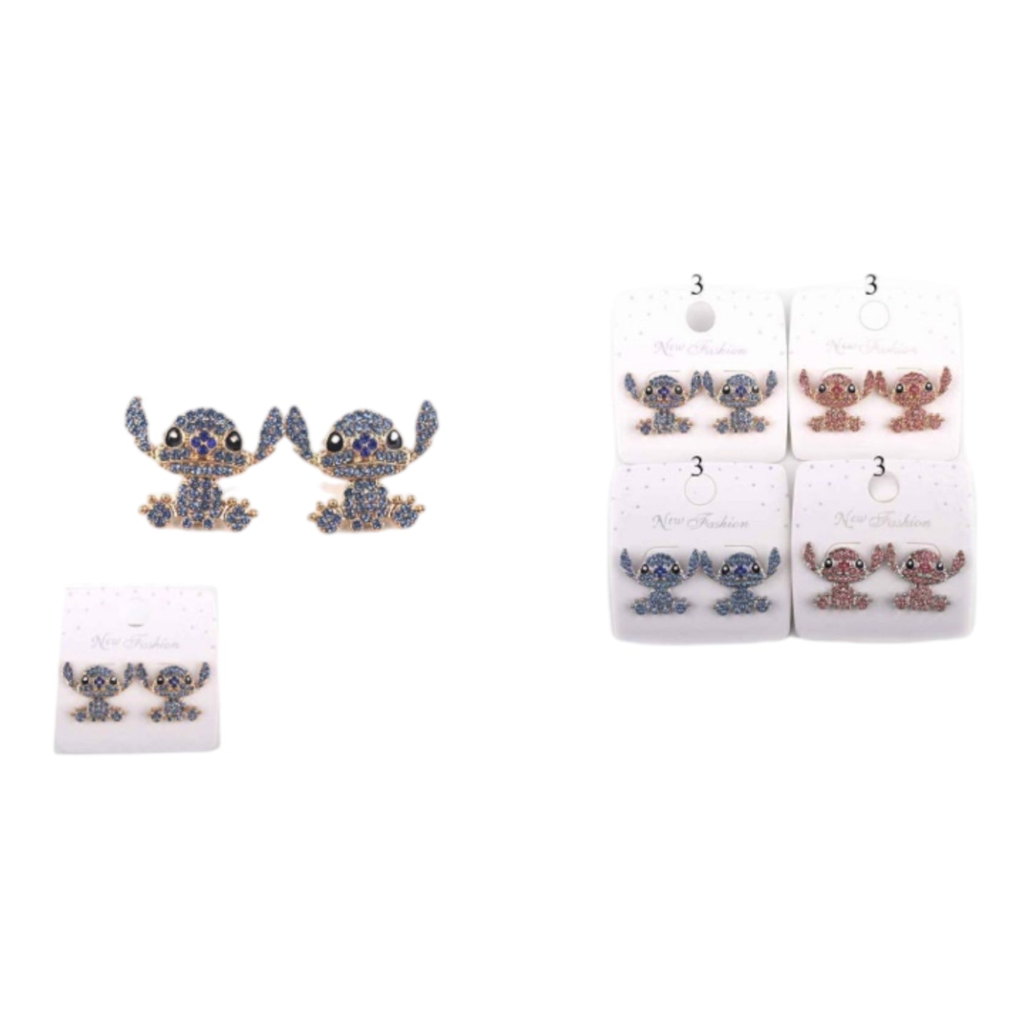 12PCS PACK EARRINGS BLUE ST AND PINK WITH BLIN BLIN MER-7040