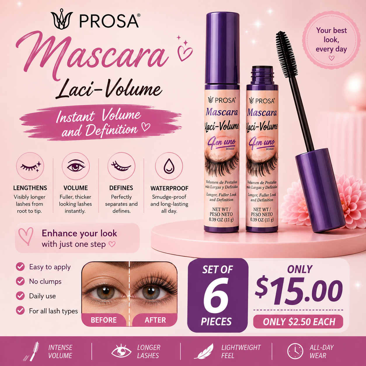 6PCS PROSA MÁSCARA MAXI VOLUME MORADA 3486