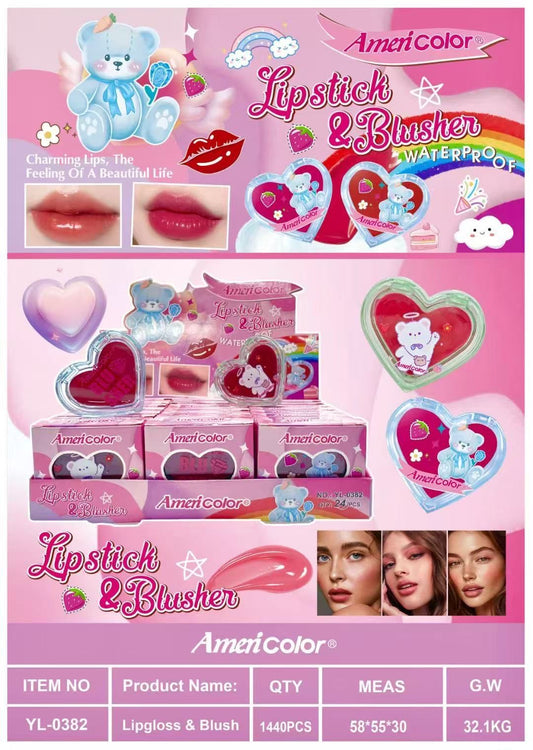 24PCS DISPLAY AMERICOLOR LIPSTICK & BLUSHER YL-0382
