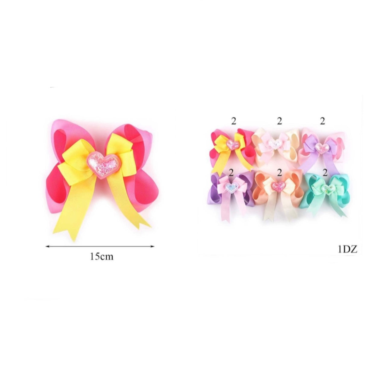 2 COLOR 3D HEART HAIR BOWS 12 PCS PACK MKC -4514