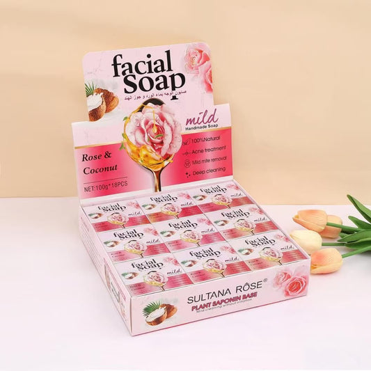 18PCS DISPLAY SULTANA ROSE FACIAL SOAP ROSE & COCONUT SA-242