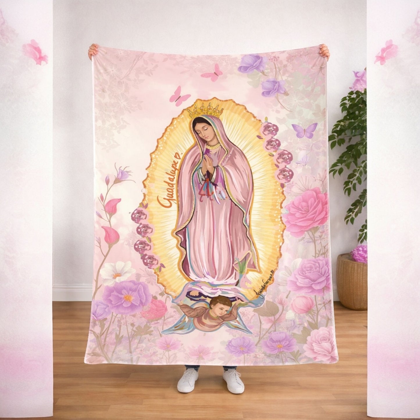 2PCS PINK VIRGIN MARY SOFT BLANKET