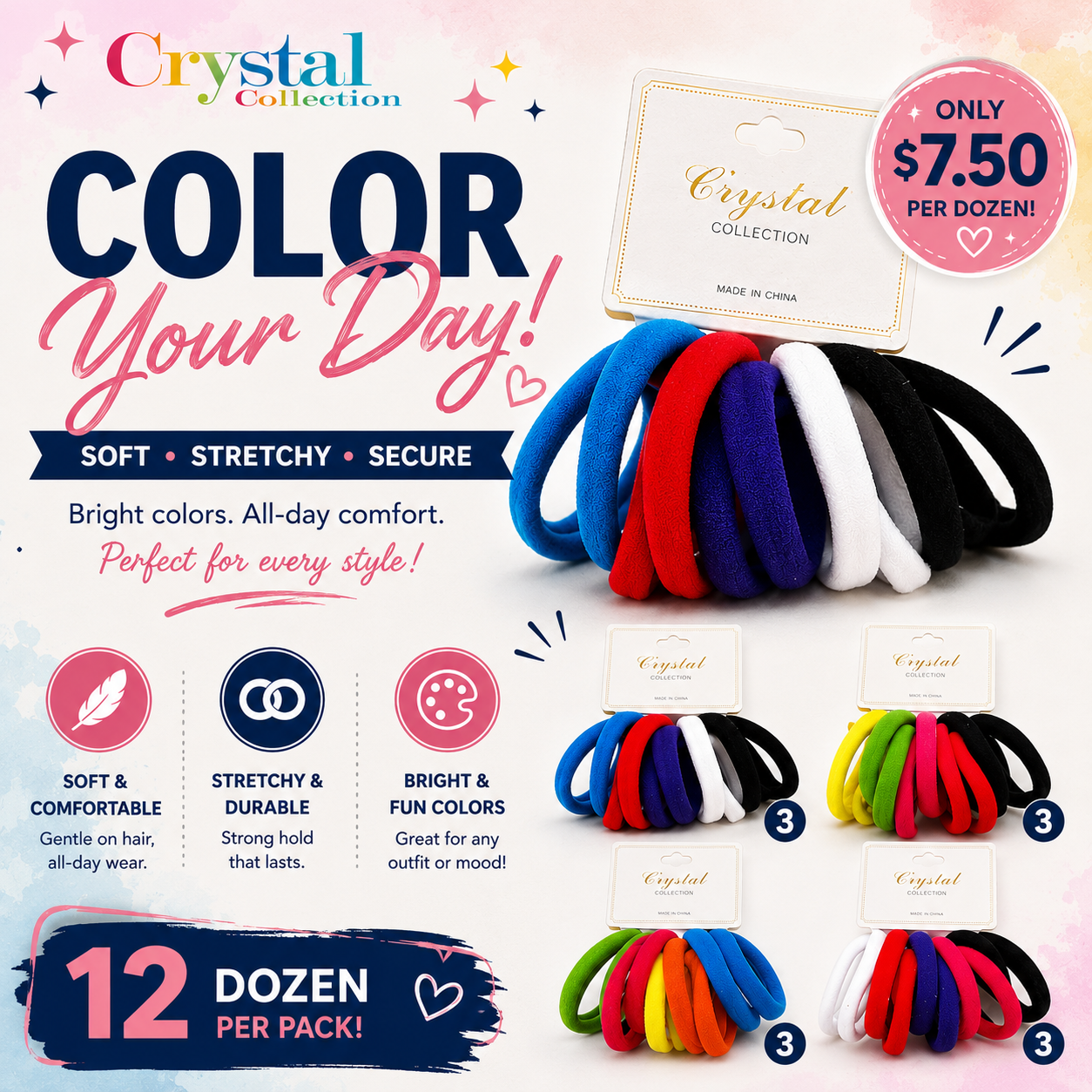 12PCS PACK MIX COLORS HAIR TIES YPO-1034R