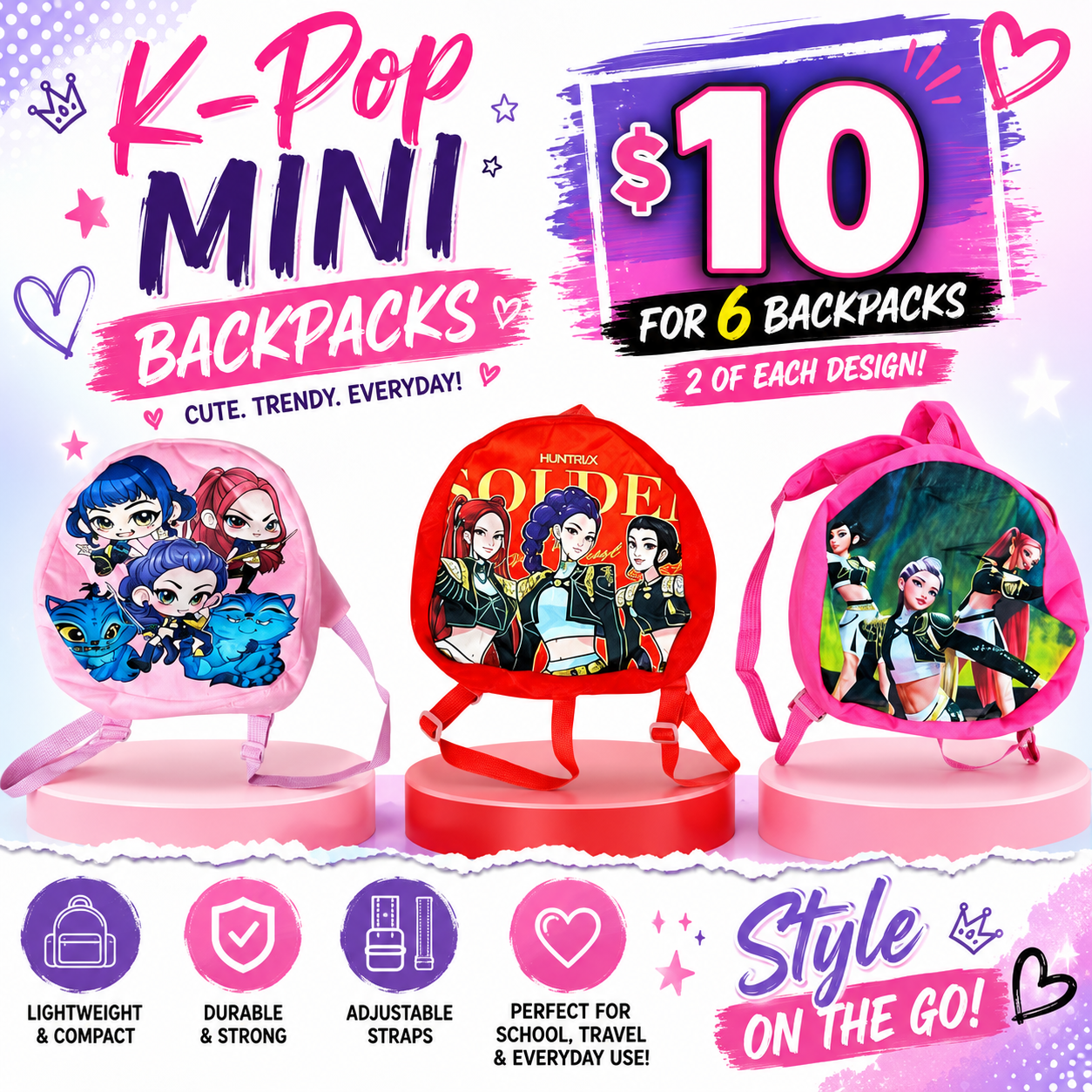 6PCS PACK K POP SMALL /MEDIUM BACK PACK