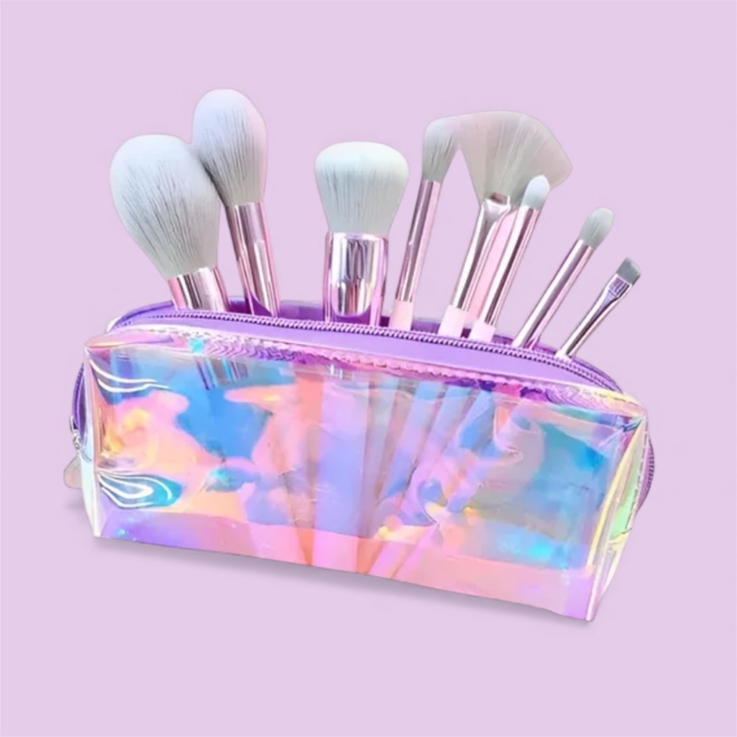 3PCS BH COSMETICS PURPLE BRUSH SET WITH COSMETIC BAG 8PCS 5743