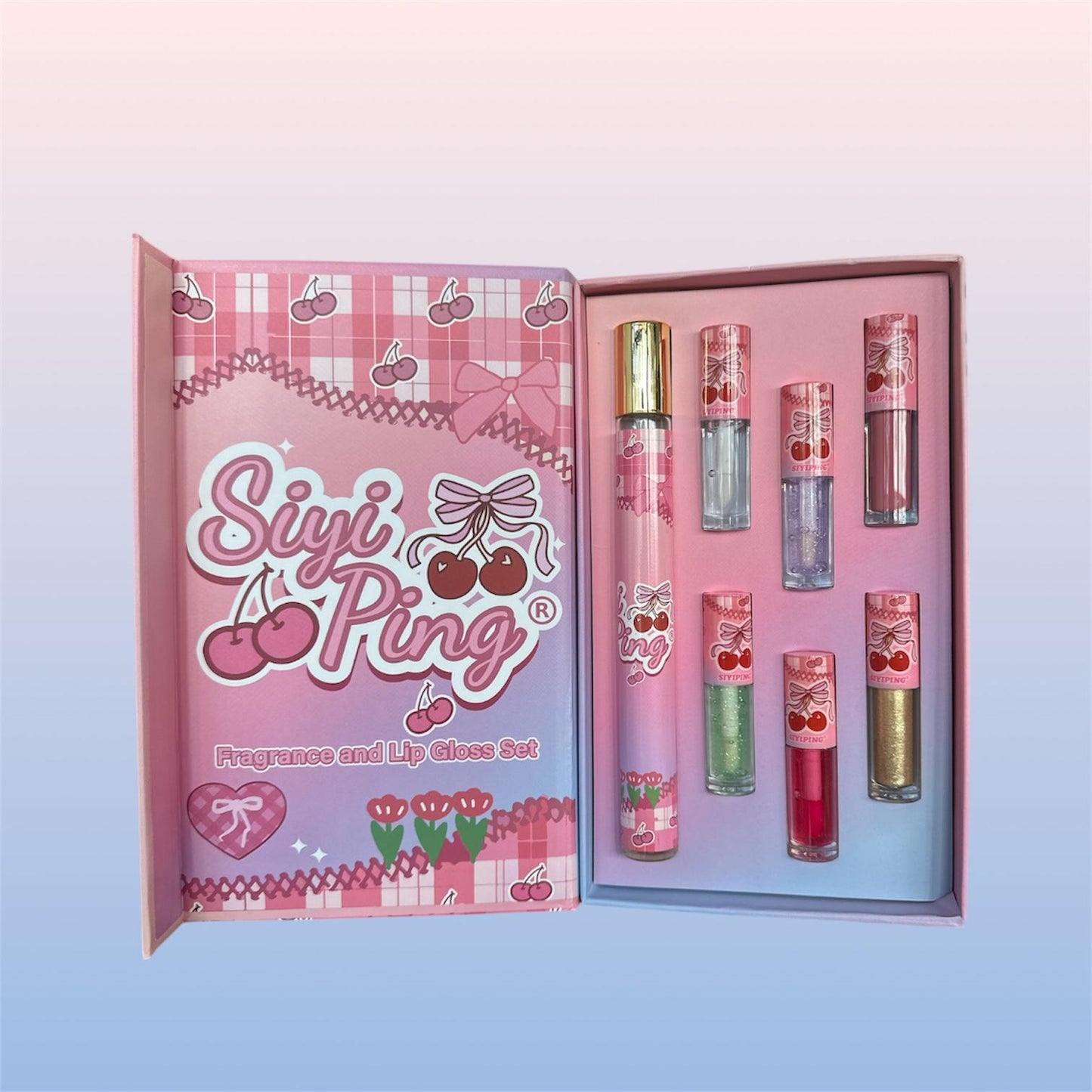 3PCS SIYIPING PINK CHERRY LIPGLOSS AND PERFUME SET SYP-ST18
