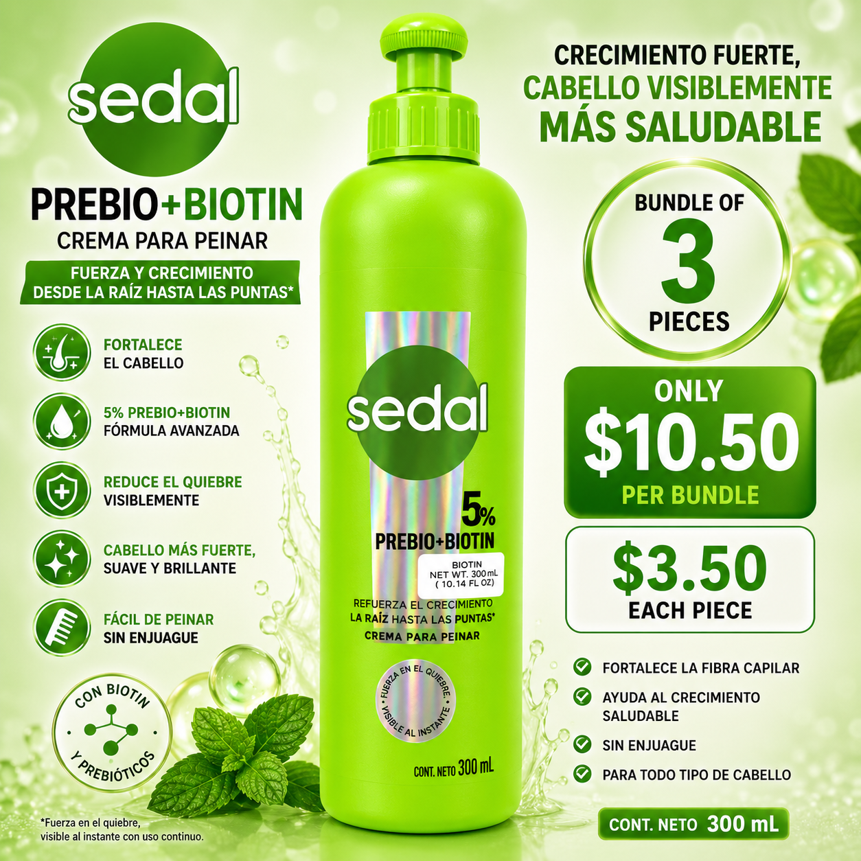 3PCS SEDAL PREBIOTICOS + BIOTINA CREMA PARA PEINAR 4780