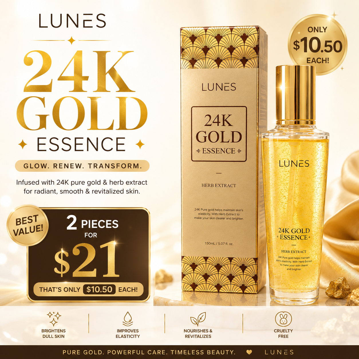 2PCS LUNES 24K GOLD ESSENCE HERB EXTRACT 3827