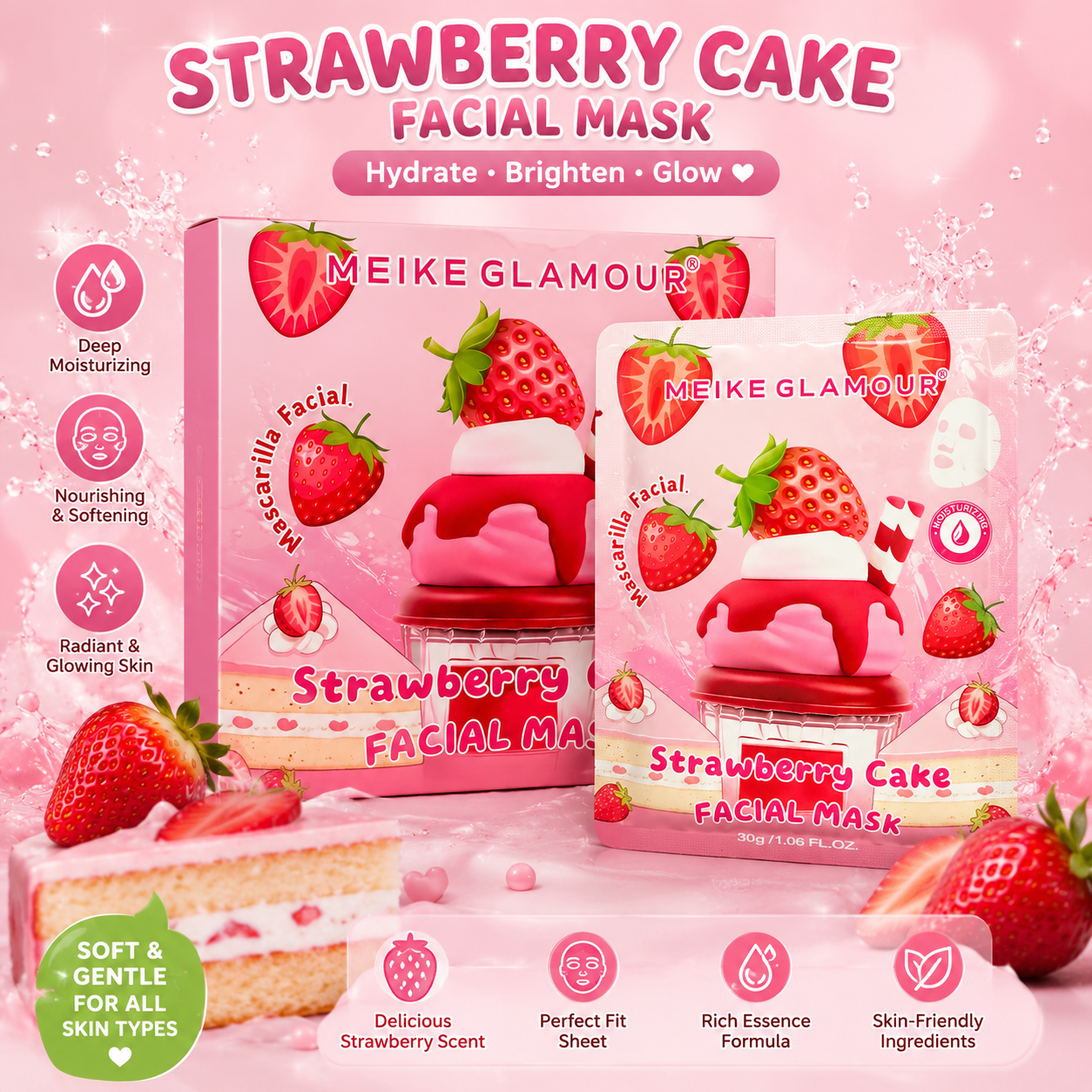 50PC STRAWBERRY CAKE FACE MASK SHEETS MK542