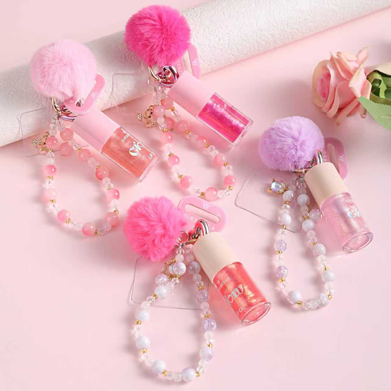 24PCS DISPLAY LIP GLOSS WITH POM POMS #C4094