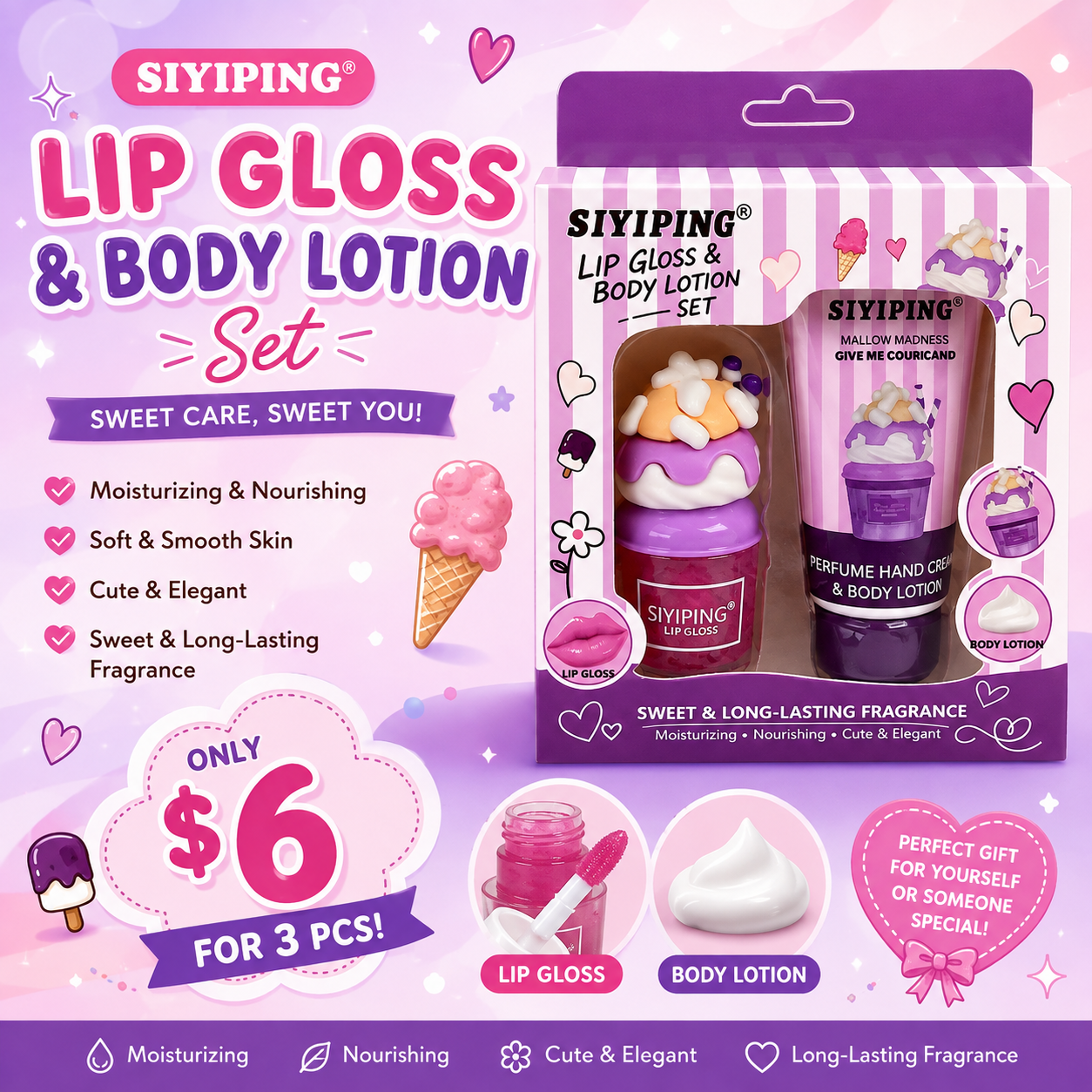 3PCS SET SIYIPING PERFUME & HAND CREAM COOKIE CRAVE ST132