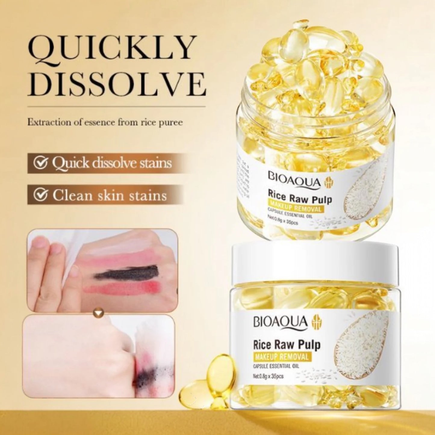 6PCS RICE RAW PULP MAKE UP REMOVAL CAPSULE ESSENTIAL OIL BQY01666