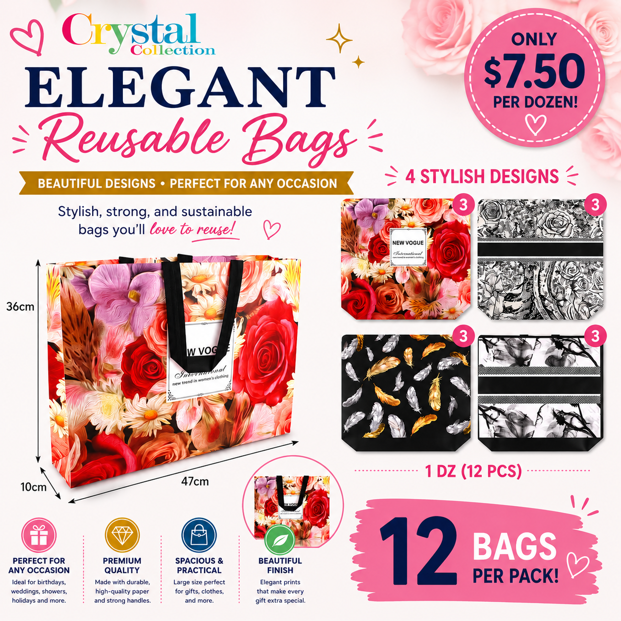 12PCS PACK REUSABLE MIX FLOWER BAGS MBG-1314