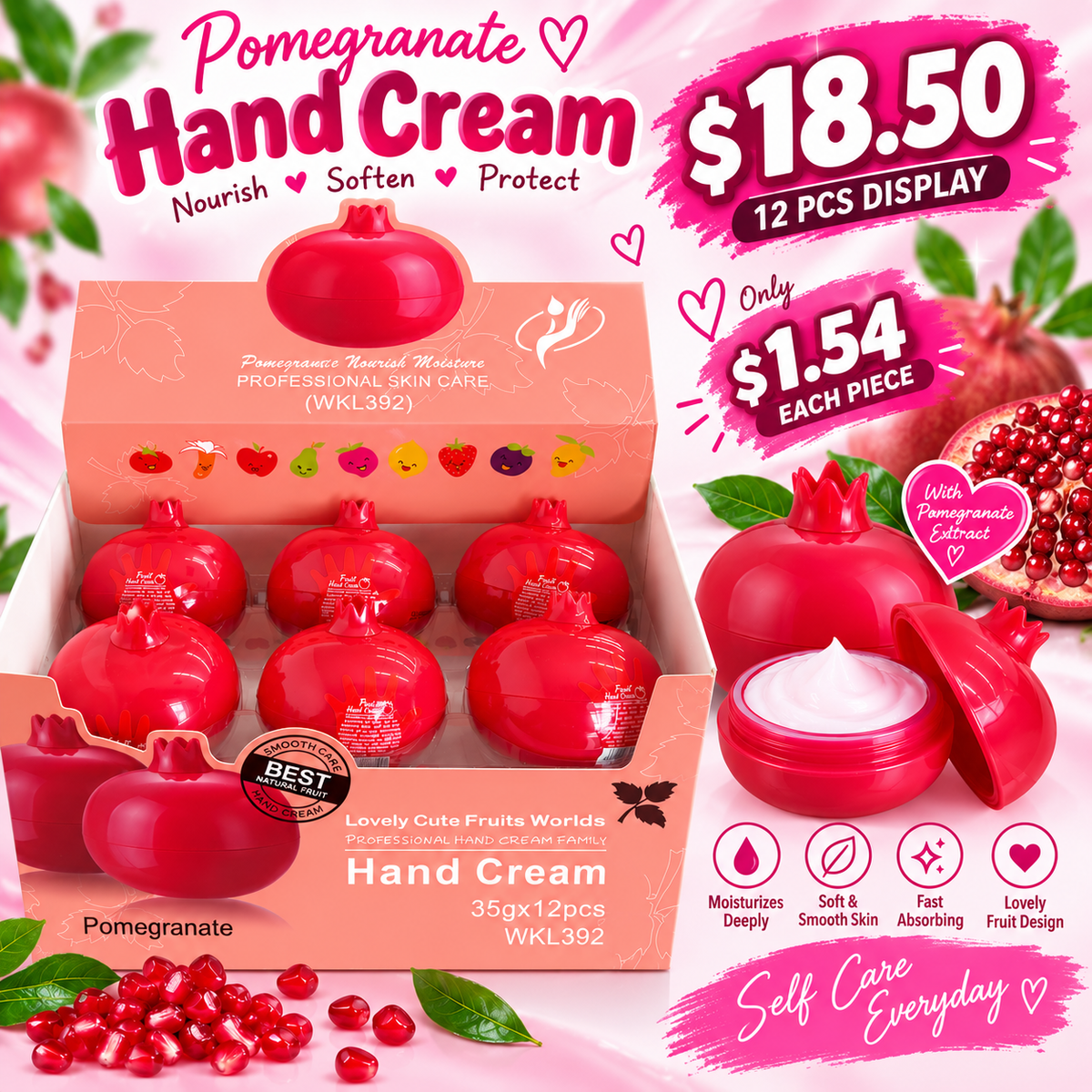 12PCS DISPLAY POMEGRANATE FRUIT FIGURE HAND CREAM WKL392